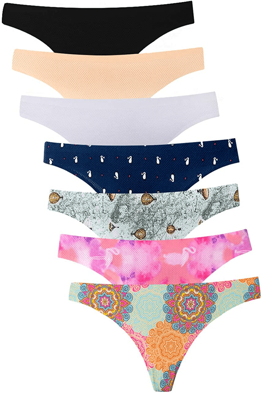 Women's Thongs Breathable Cotton Panties Stretch Low Rise Sexy G-String No Show Underwear Apparel & Accessories > Clothing > Underwear & Socks > Underwear Angelhood Black Nude White+multicolored Small