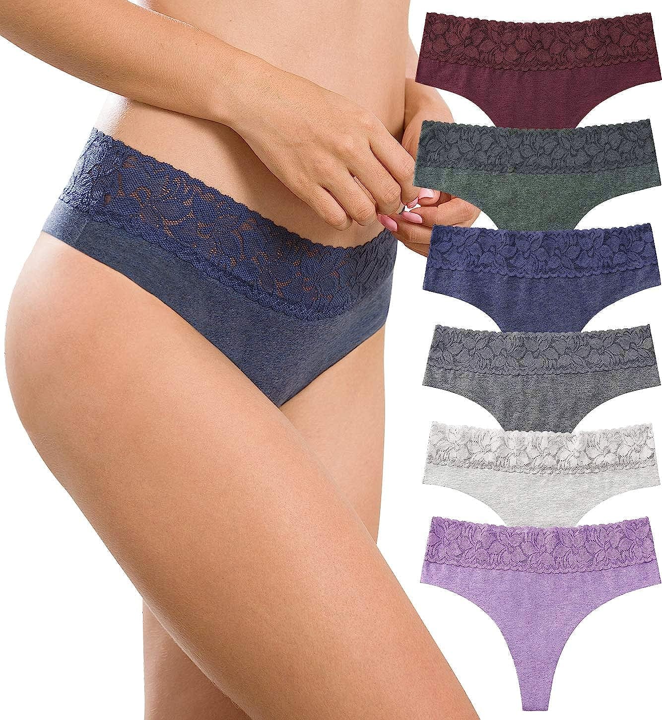 Women'S Thongs Underwear Cotton Seamless Thongs for Women Lace Trim Panties Cotton Thong -Solid Lp / X-Large