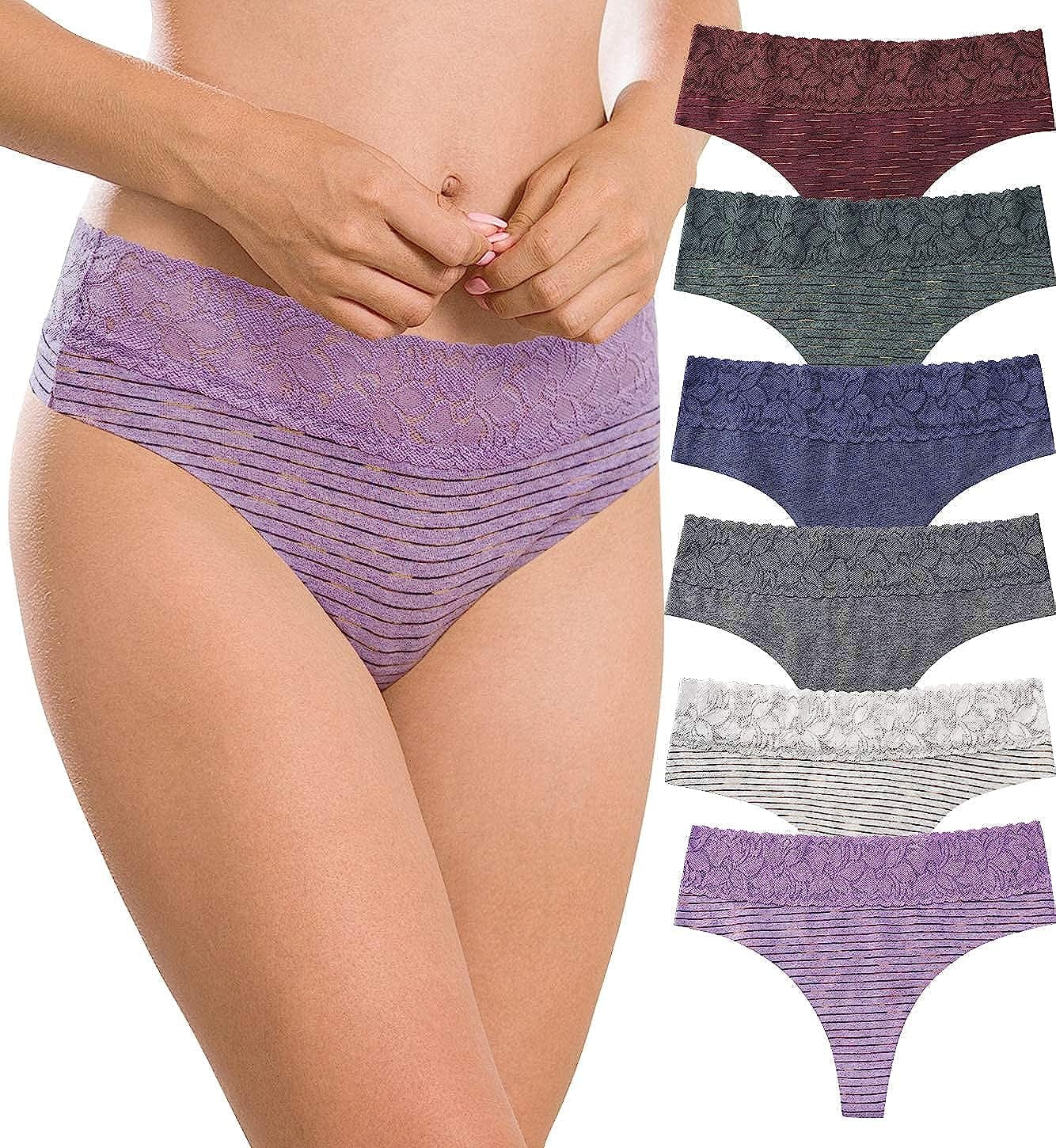 Women'S Thongs Underwear Cotton Seamless Thongs for Women Lace Trim Panties Low Rise Thong -Line4 / Large