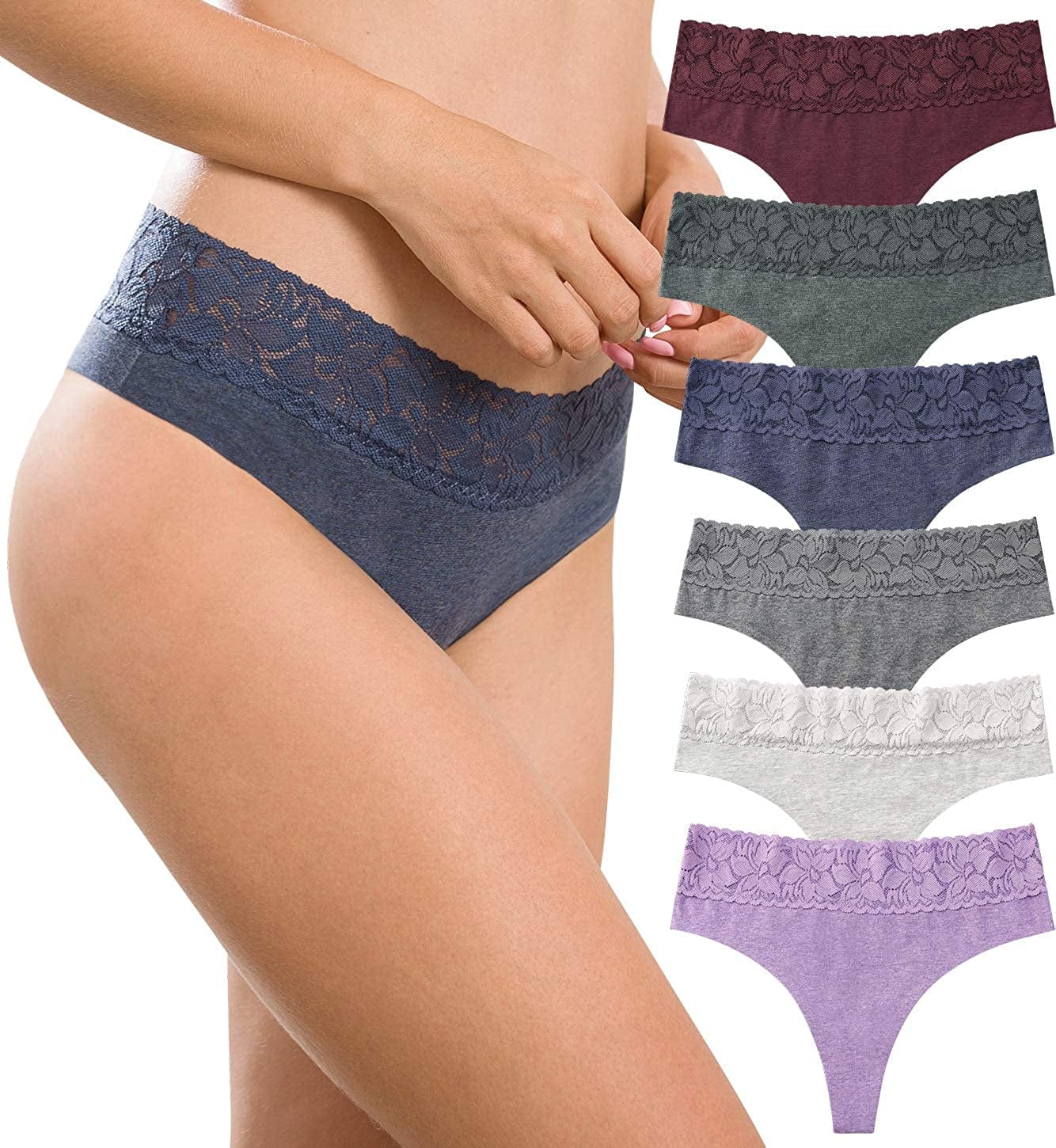 Women'S Thongs Underwear Cotton Seamless Thongs for Women Lace Trim Panties Cotton Thong -Solid Lp / Medium
