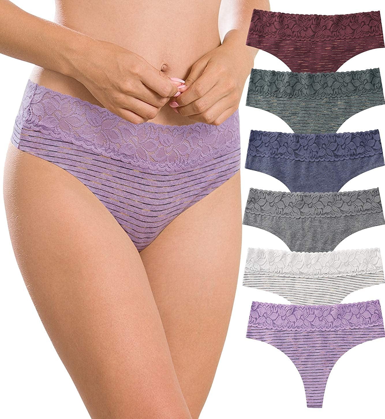 Women'S Thongs Underwear Cotton Seamless Thongs for Women Lace Trim Panties Low Rise Thong -Line4 / Medium