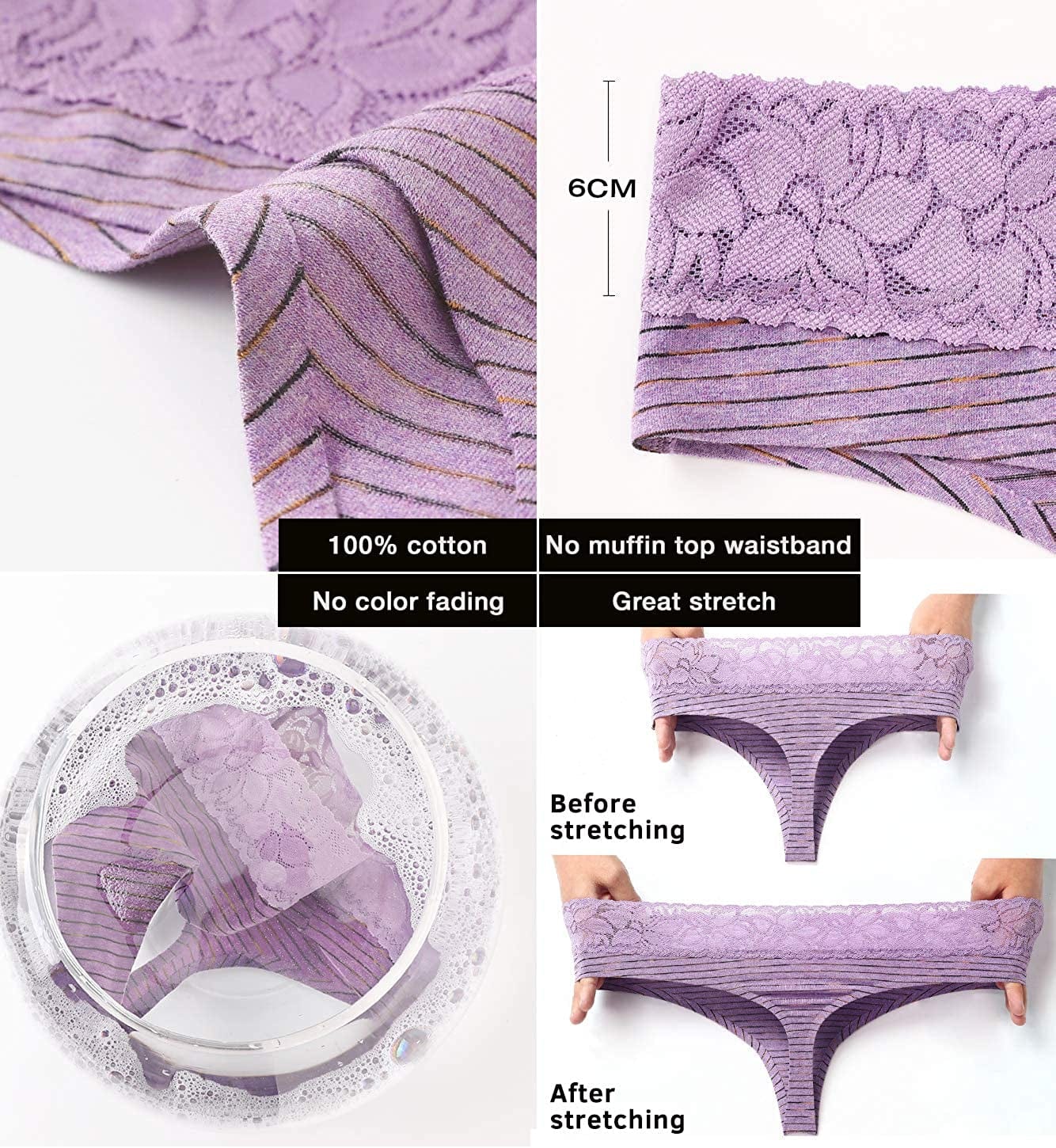 Women'S Thongs Underwear Cotton Seamless Thongs for Women Lace Trim Panties