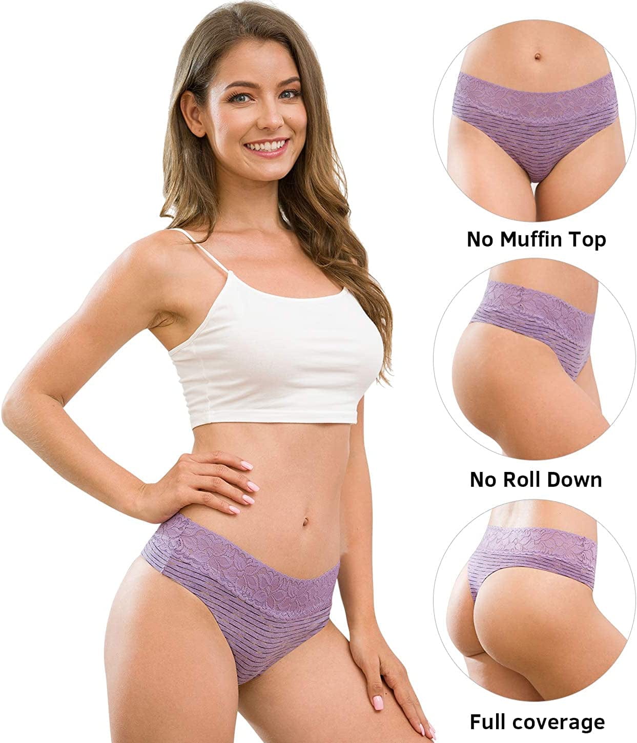 Women'S Thongs Underwear Cotton Seamless Thongs for Women Lace Trim Panties