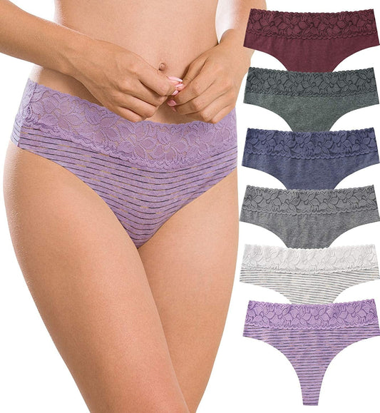 Women'S Thongs Underwear Cotton Seamless Thongs for Women Lace Trim Panties Thong Panties -Line2 / Medium