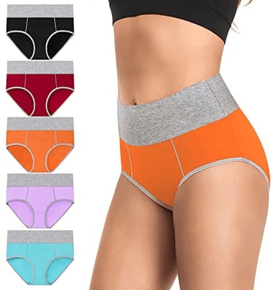 Women'S Underwear Cotton, High Waisted Full Coverage Briefs, Soft Stretch No Muffin Top Ladies Panties Regular & plus Size Apparel & Accessories > Clothing > Underwear & Socks > Underwear ASIMOON Multicoloured-e-5 Pack Medium