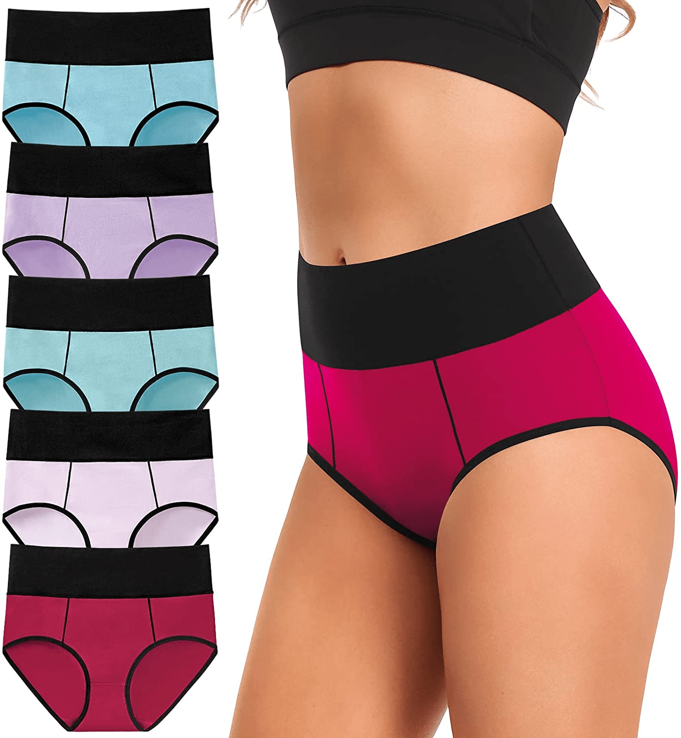 Women'S Underwear Cotton, High Waisted Full Coverage Briefs, Soft Stretch No Muffin Top Ladies Panties Regular & plus Size Apparel & Accessories > Clothing > Underwear & Socks > Underwear ASIMOON Multicoloured-b-5 Pack XX-Large