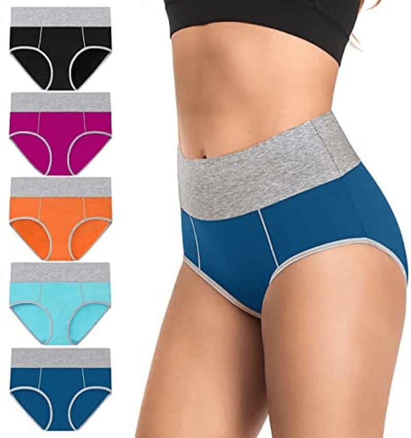 Women'S Underwear Cotton, High Waisted Full Coverage Briefs, Soft Stretch No Muffin Top Ladies Panties Regular & plus Size Apparel & Accessories > Clothing > Underwear & Socks > Underwear ASIMOON Multicoloured-d-5 Pack Small