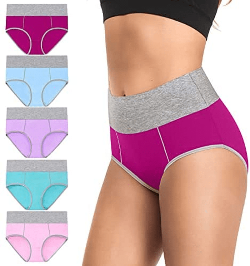 Women'S Underwear Cotton, High Waisted Full Coverage Briefs, Soft Stretch No Muffin Top Ladies Panties Regular & plus Size Apparel & Accessories > Clothing > Underwear & Socks > Underwear ASIMOON Multicoloured-b1-5 Pack XX-Large