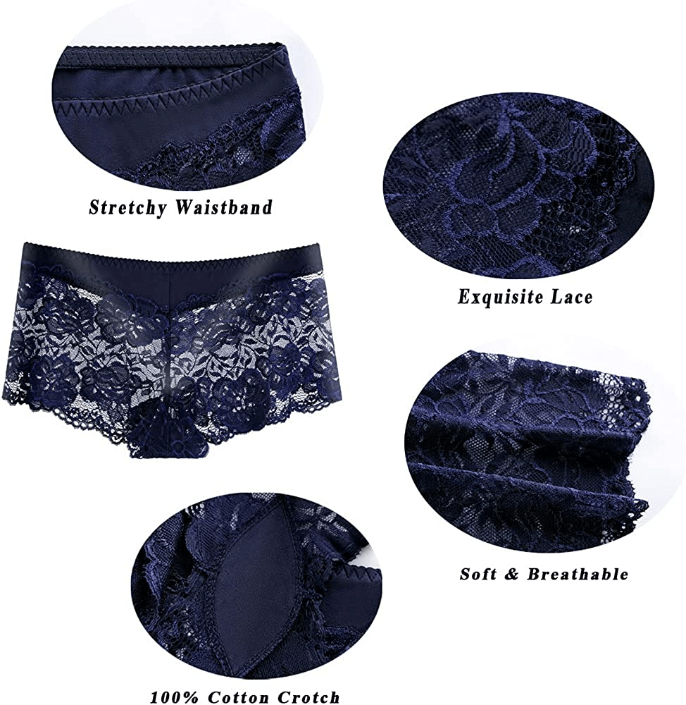 Women'S Underwear Regular & plus Size Panties Sexy Lace Boyshort Hipster Cheeky Panty- 6 Pack Apparel & Accessories > Clothing > Underwear & Socks > Underwear YaoKing