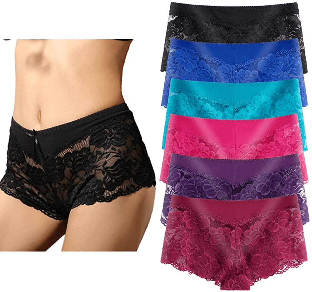Women'S Underwear Regular & plus Size Panties Sexy Lace Boyshort Hipster Cheeky Panty- 6 Pack Apparel & Accessories > Clothing > Underwear & Socks > Underwear YaoKing 6 Pack Large