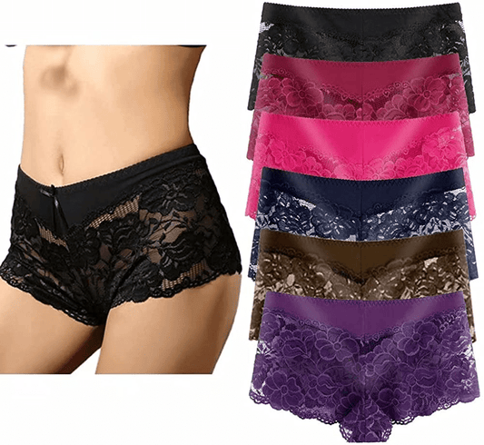 Women'S Underwear Regular & plus Size Panties Sexy Lace Boyshort Hipster Cheeky Panty- 6 Pack Apparel & Accessories > Clothing > Underwear & Socks > Underwear YaoKing 6 Pack-b9144 XX-Large