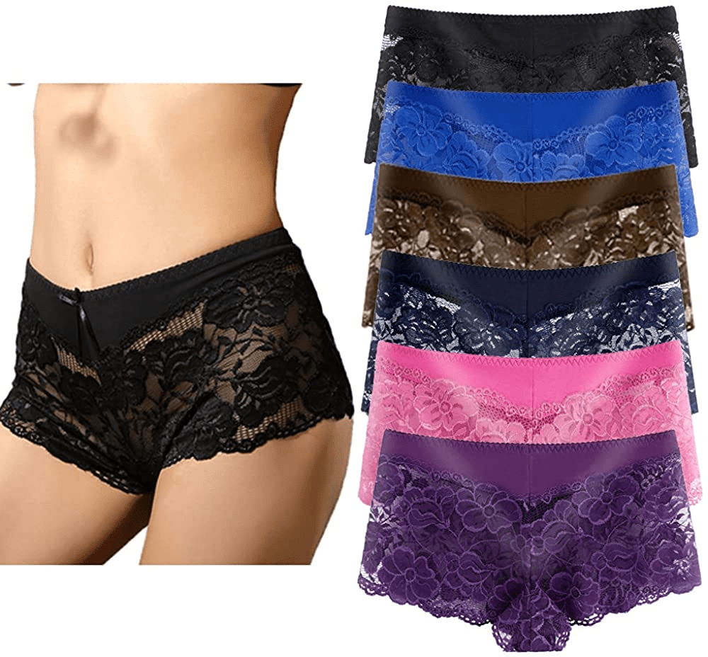 Women'S Underwear Regular & plus Size Panties Sexy Lace Boyshort Hipster Cheeky Panty- 6 Pack Apparel & Accessories > Clothing > Underwear & Socks > Underwear YaoKing 6 Pack-c9144 X-Large
