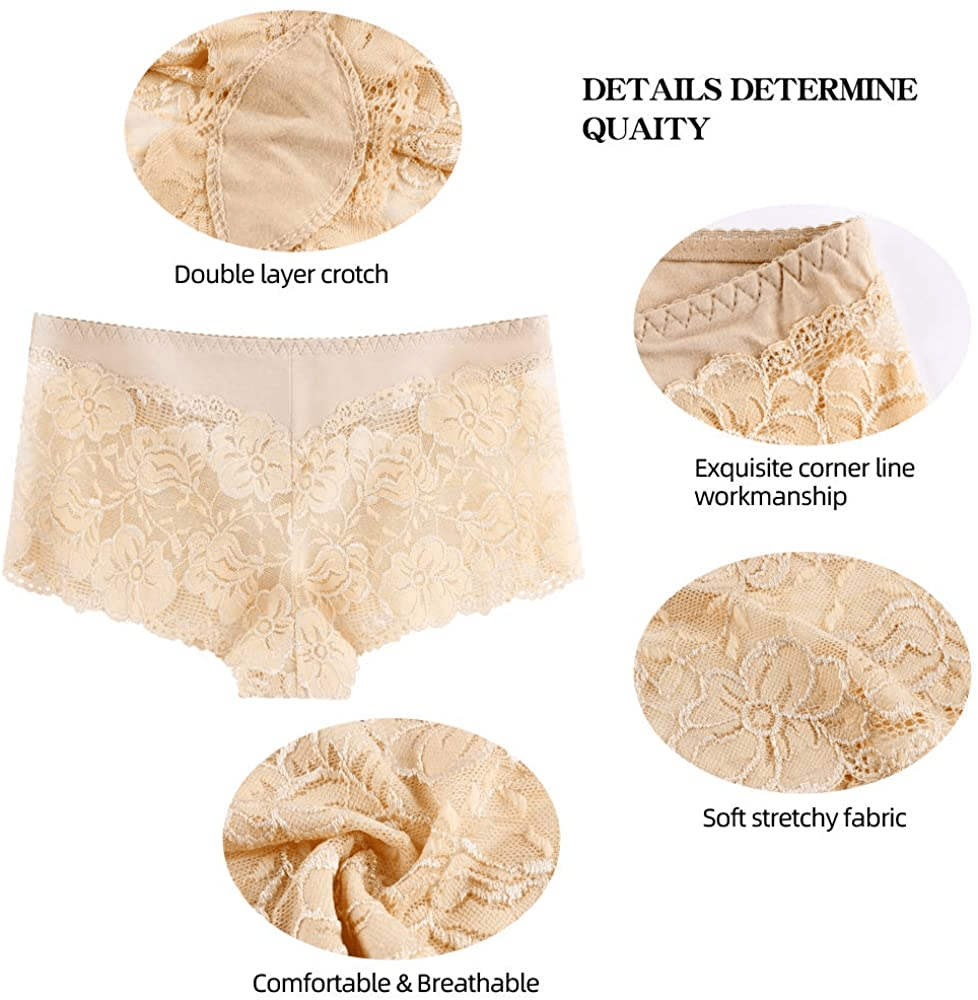 Women'S Underwear Regular & plus Size Panties Sexy Lace Boyshort Hipster Cheeky Panty- 6 Pack Apparel & Accessories > Clothing > Underwear & Socks > Underwear YaoKing