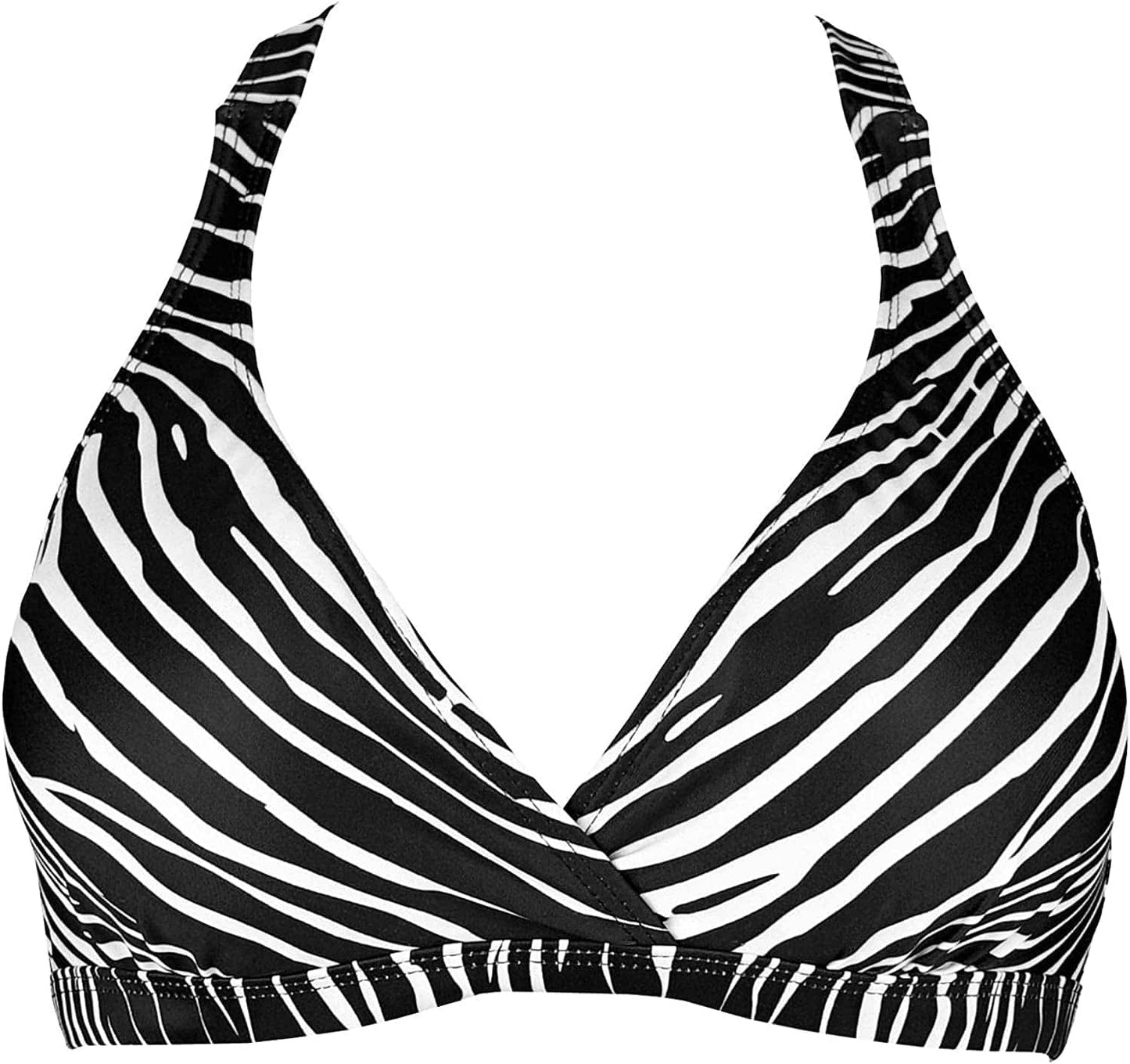 Women'S UPF 50+ Training Sport Bra Bikini Top Double Back Strap Swim Tankinis(Fba) Zebra Stripe / 34B