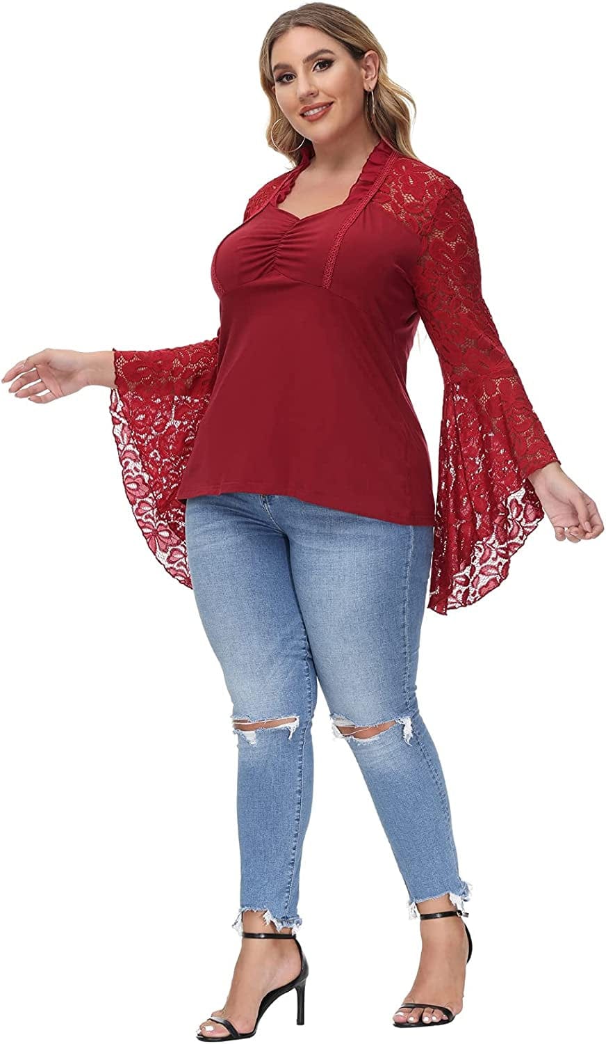 Women'S Vintage Gothic Lace Flare Sleeves T Shirt Tops Victorian Blouse