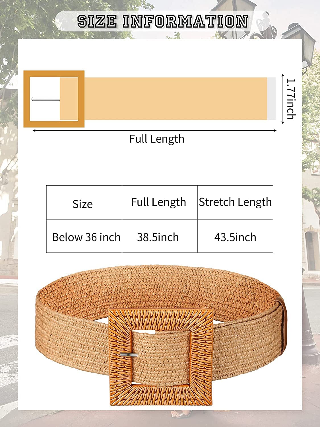 Women'S Waist Belt Imitate Straw Woven Skinny Dress Belt Elastic Stretch Waist Band with Square Buckle for Women Girls Summer Beach Apparel & Accessories > Clothing Accessories > Belts Geyoga