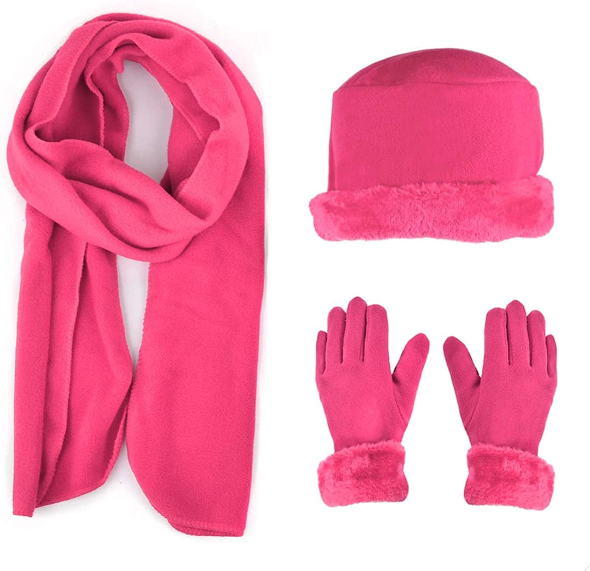 Women'S Warm Fleece Winter - Women'S Hat and Glove Set + Hats Gloves Scarves for Women Apparel & Accessories > Clothing Accessories > Gloves & Mittens boxed-gifts Hot Pink