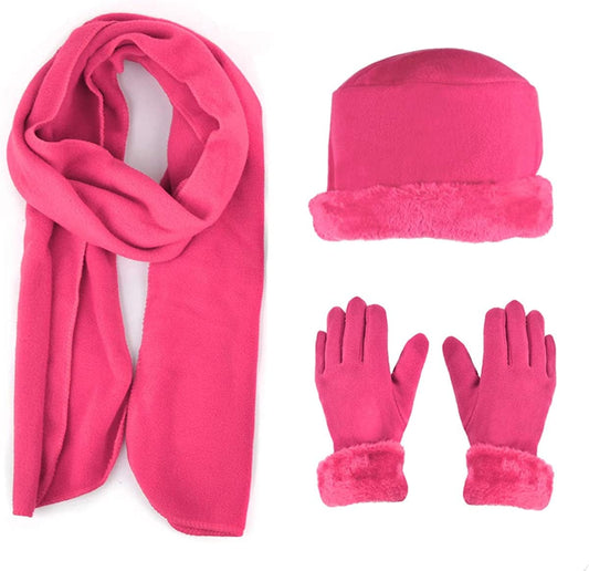 Women'S Warm Fleece Winter - Women'S Hat and Glove Set + Hats Gloves Scarves for Women Apparel & Accessories > Clothing Accessories > Gloves & Mittens boxed-gifts Hot Pink