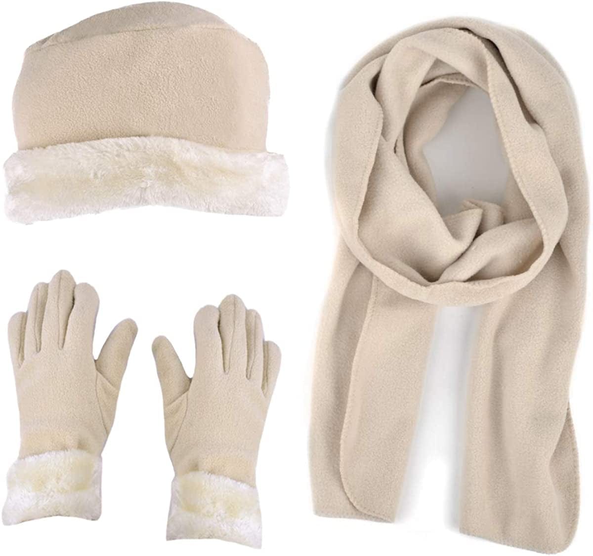 Women'S Warm Fleece Winter - Women'S Hat and Glove Set + Hats Gloves Scarves for Women Apparel & Accessories > Clothing Accessories > Gloves & Mittens boxed-gifts Beige