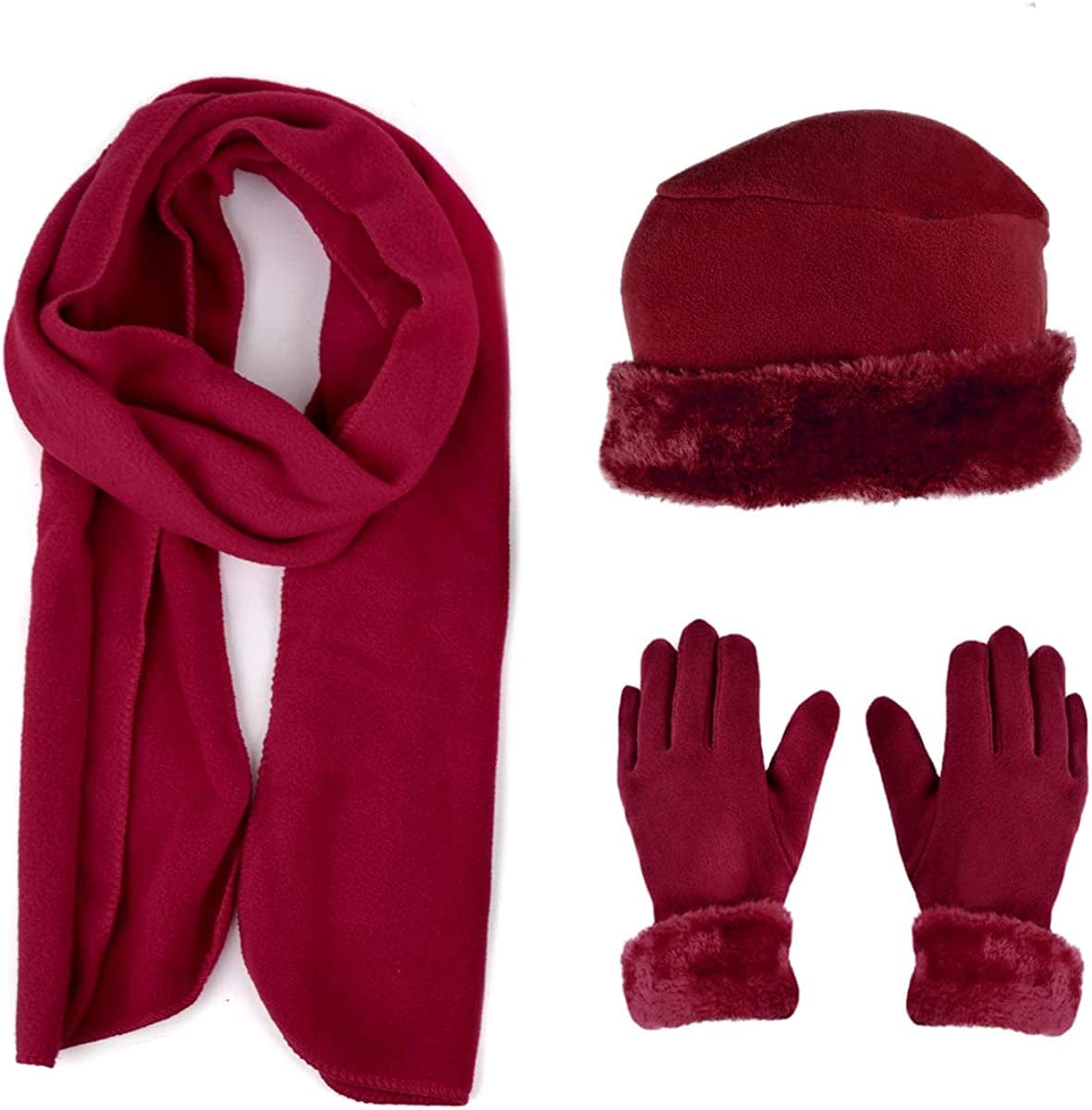 Women'S Warm Fleece Winter - Women'S Hat and Glove Set + Hats Gloves Scarves for Women Apparel & Accessories > Clothing Accessories > Gloves & Mittens boxed-gifts Burgundy