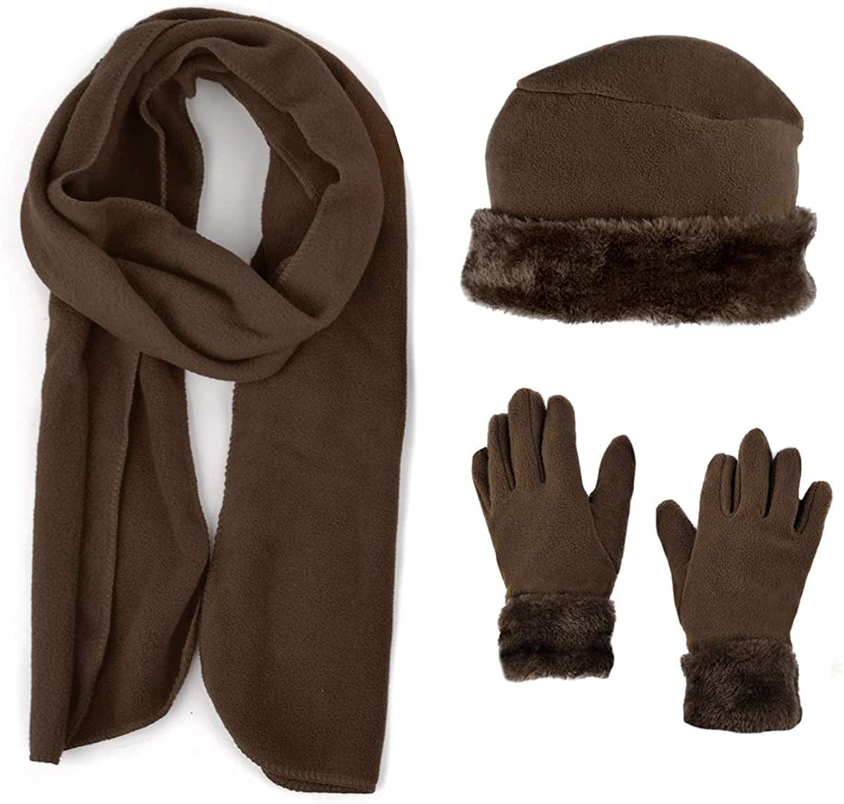 Women'S Warm Fleece Winter - Women'S Hat and Glove Set + Hats Gloves Scarves for Women Apparel & Accessories > Clothing Accessories > Gloves & Mittens boxed-gifts Brown 60