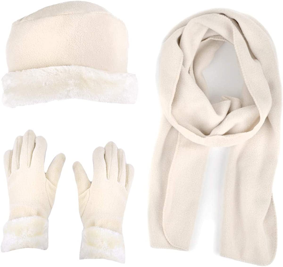 Women'S Warm Fleece Winter - Women'S Hat and Glove Set + Hats Gloves Scarves for Women Apparel & Accessories > Clothing Accessories > Gloves & Mittens boxed-gifts Ivory 60