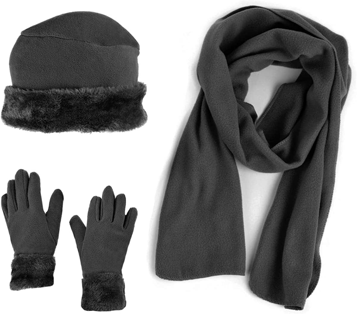 Women'S Warm Fleece Winter - Women'S Hat and Glove Set + Hats Gloves Scarves for Women Apparel & Accessories > Clothing Accessories > Gloves & Mittens boxed-gifts Dark Charcoal