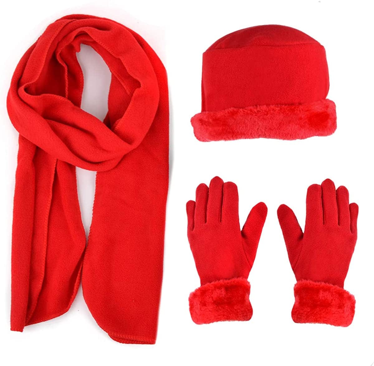 Women'S Warm Fleece Winter - Women'S Hat and Glove Set + Hats Gloves Scarves for Women Apparel & Accessories > Clothing Accessories > Gloves & Mittens boxed-gifts Red
