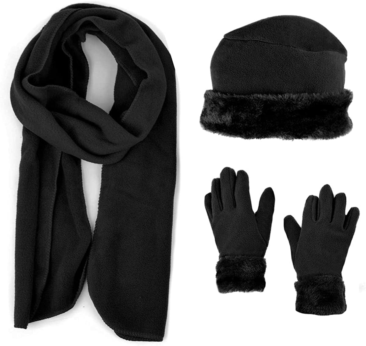 Women'S Warm Fleece Winter - Women'S Hat and Glove Set + Hats Gloves Scarves for Women Apparel & Accessories > Clothing Accessories > Gloves & Mittens boxed-gifts Black