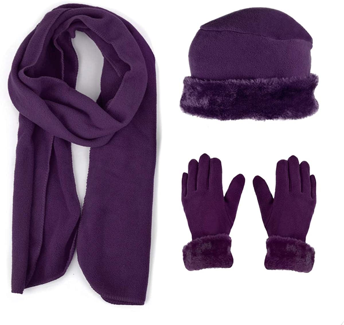 Women'S Warm Fleece Winter - Women'S Hat and Glove Set + Hats Gloves Scarves for Women Apparel & Accessories > Clothing Accessories > Gloves & Mittens boxed-gifts Plum
