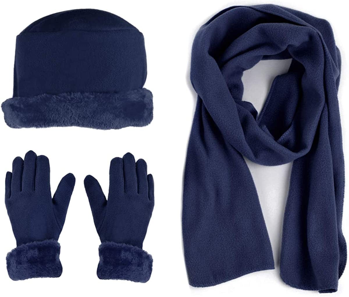 Women'S Warm Fleece Winter - Women'S Hat and Glove Set + Hats Gloves Scarves for Women Apparel & Accessories > Clothing Accessories > Gloves & Mittens boxed-gifts Navy