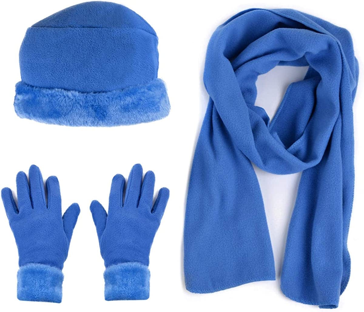 Women'S Warm Fleece Winter - Women'S Hat and Glove Set + Hats Gloves Scarves for Women Apparel & Accessories > Clothing Accessories > Gloves & Mittens boxed-gifts French Blue