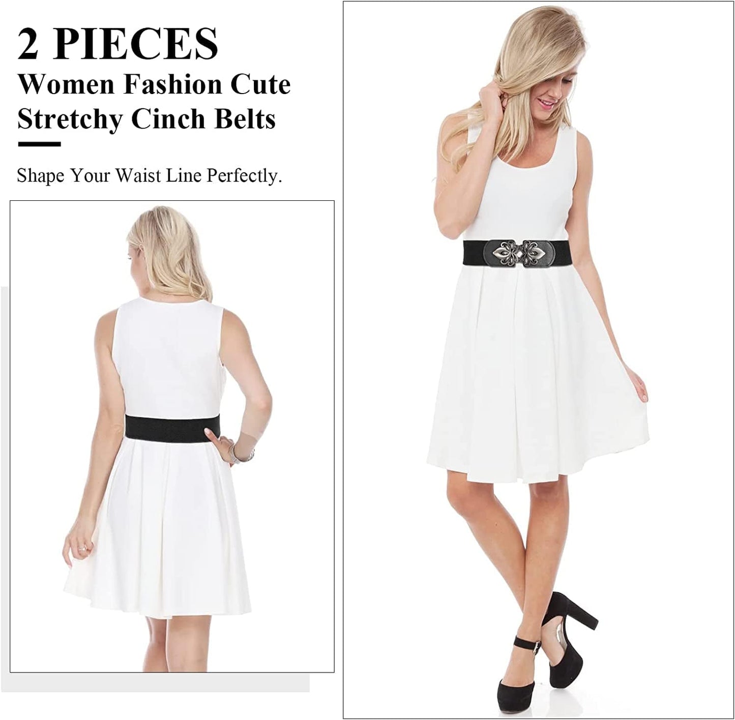 Women'S Wide Elastic Waist Belt Retro Stretch Waistband for Dresses Vintage Cinch Belt Apparel & Accessories > Clothing Accessories > Belts LEACOOLKEY