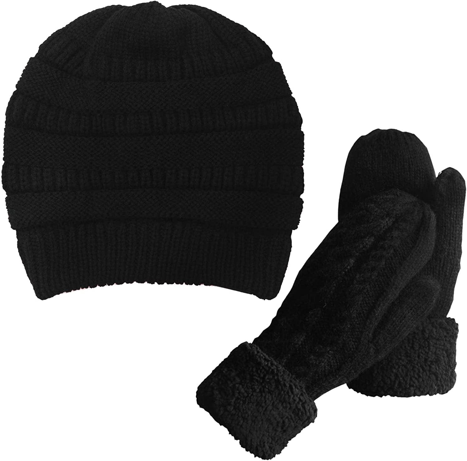 Women'S Winter Gloves Warm Lining - Cozy Wool Knit Thick Gloves Mittens in 11 Color Apparel & Accessories > Clothing Accessories > Gloves & Mittens Whiteleopard Black+black Beanie