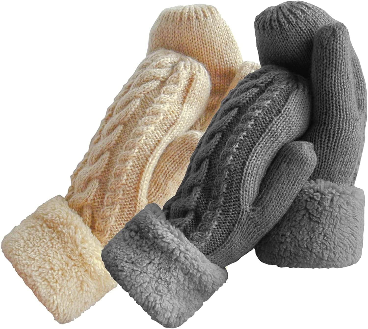 Women'S Winter Gloves Warm Lining - Cozy Wool Knit Thick Gloves Mittens in 11 Color Apparel & Accessories > Clothing Accessories > Gloves & Mittens Whiteleopard Beige+dark Gray