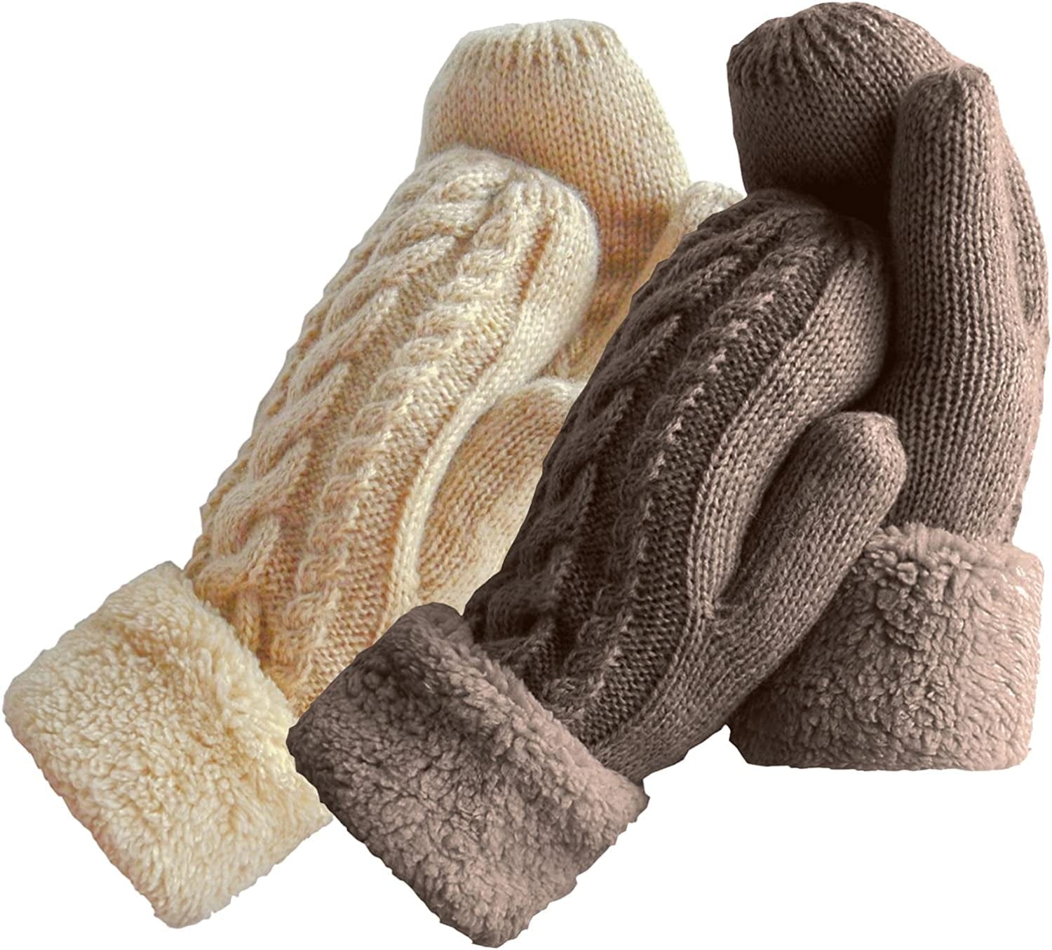 Women'S Winter Gloves Warm Lining - Cozy Wool Knit Thick Gloves Mittens in 11 Color Apparel & Accessories > Clothing Accessories > Gloves & Mittens Whiteleopard Beige+brown