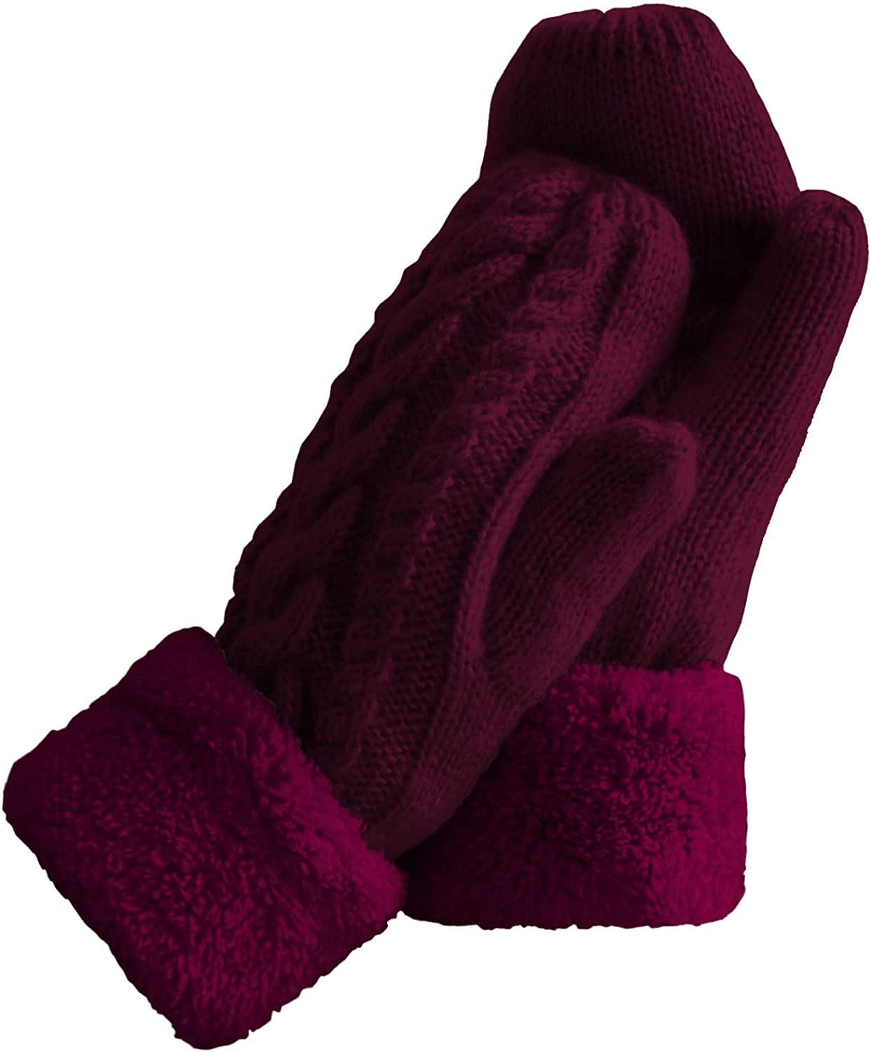 Women'S Winter Gloves Warm Lining - Cozy Wool Knit Thick Gloves Mittens in 11 Color Apparel & Accessories > Clothing Accessories > Gloves & Mittens Whiteleopard Wine Red
