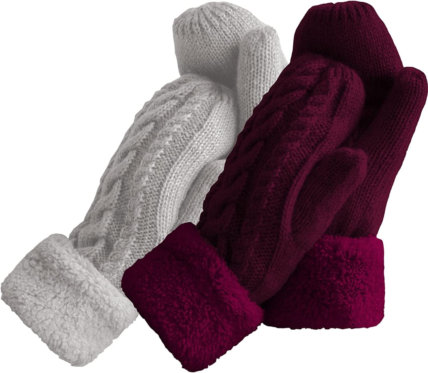 Women'S Winter Gloves Warm Lining - Cozy Wool Knit Thick Gloves Mittens in 11 Color Apparel & Accessories > Clothing Accessories > Gloves & Mittens Whiteleopard Wine+grey