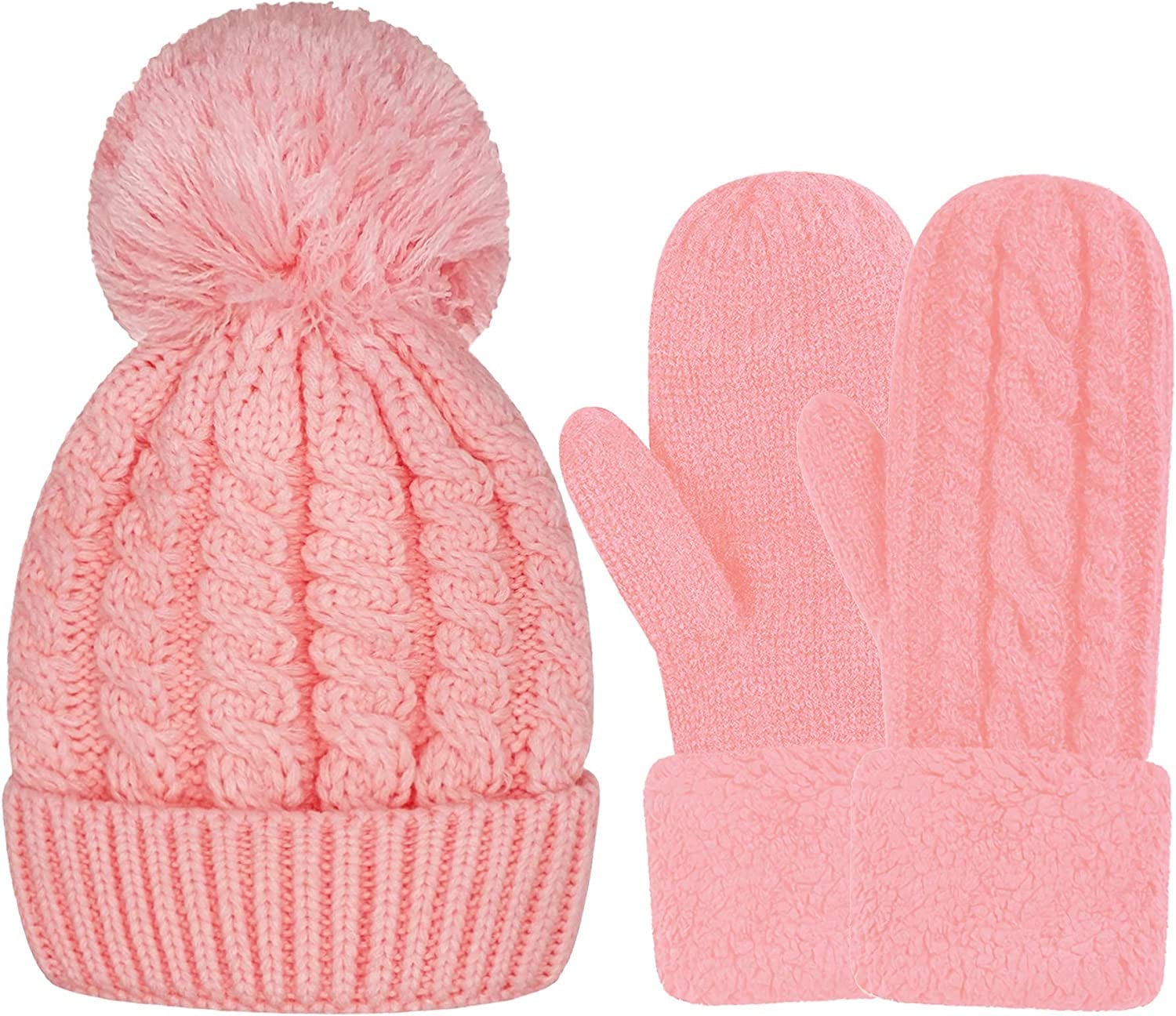Women'S Winter Gloves Warm Lining - Cozy Wool Knit Thick Gloves Mittens in 11 Color Apparel & Accessories > Clothing Accessories > Gloves & Mittens Whiteleopard Pink+pink Hat