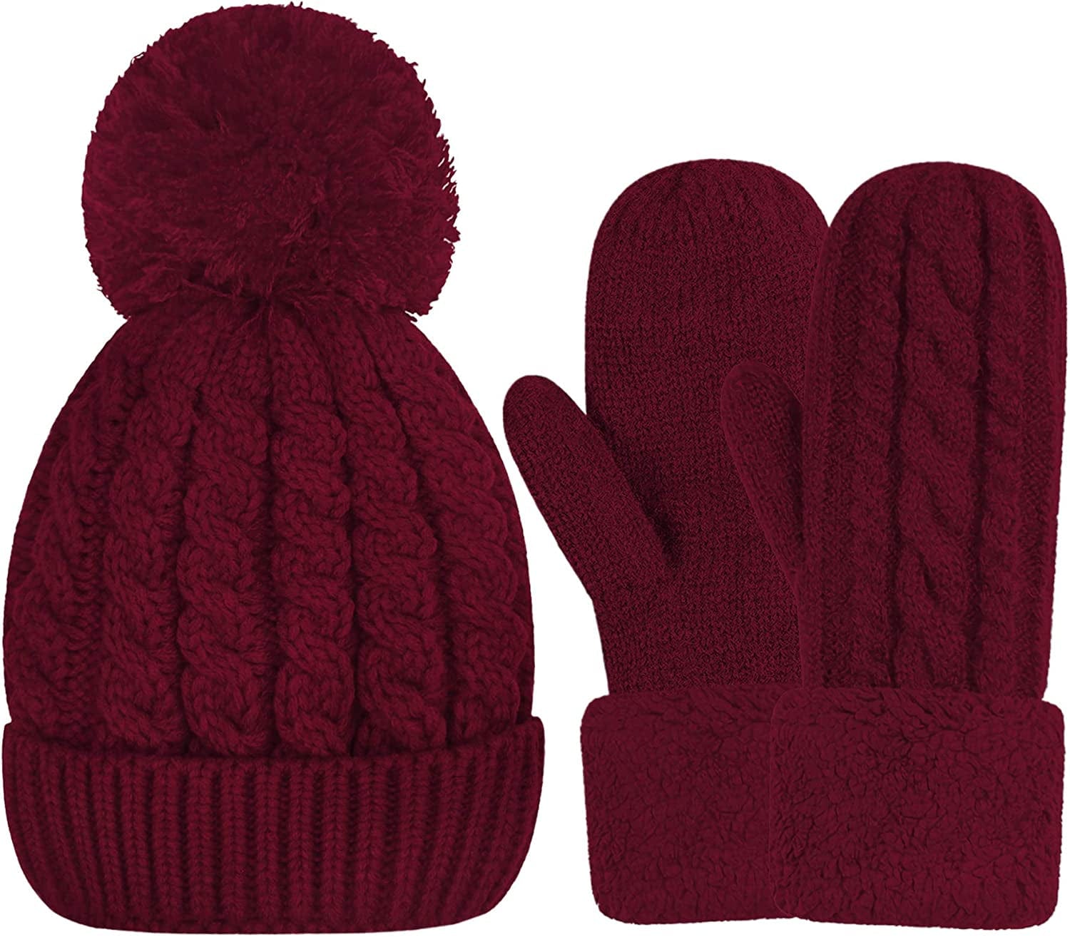 Women'S Winter Gloves Warm Lining - Cozy Wool Knit Thick Gloves Mittens in 11 Color Apparel & Accessories > Clothing Accessories > Gloves & Mittens Whiteleopard Wine+wine Hat