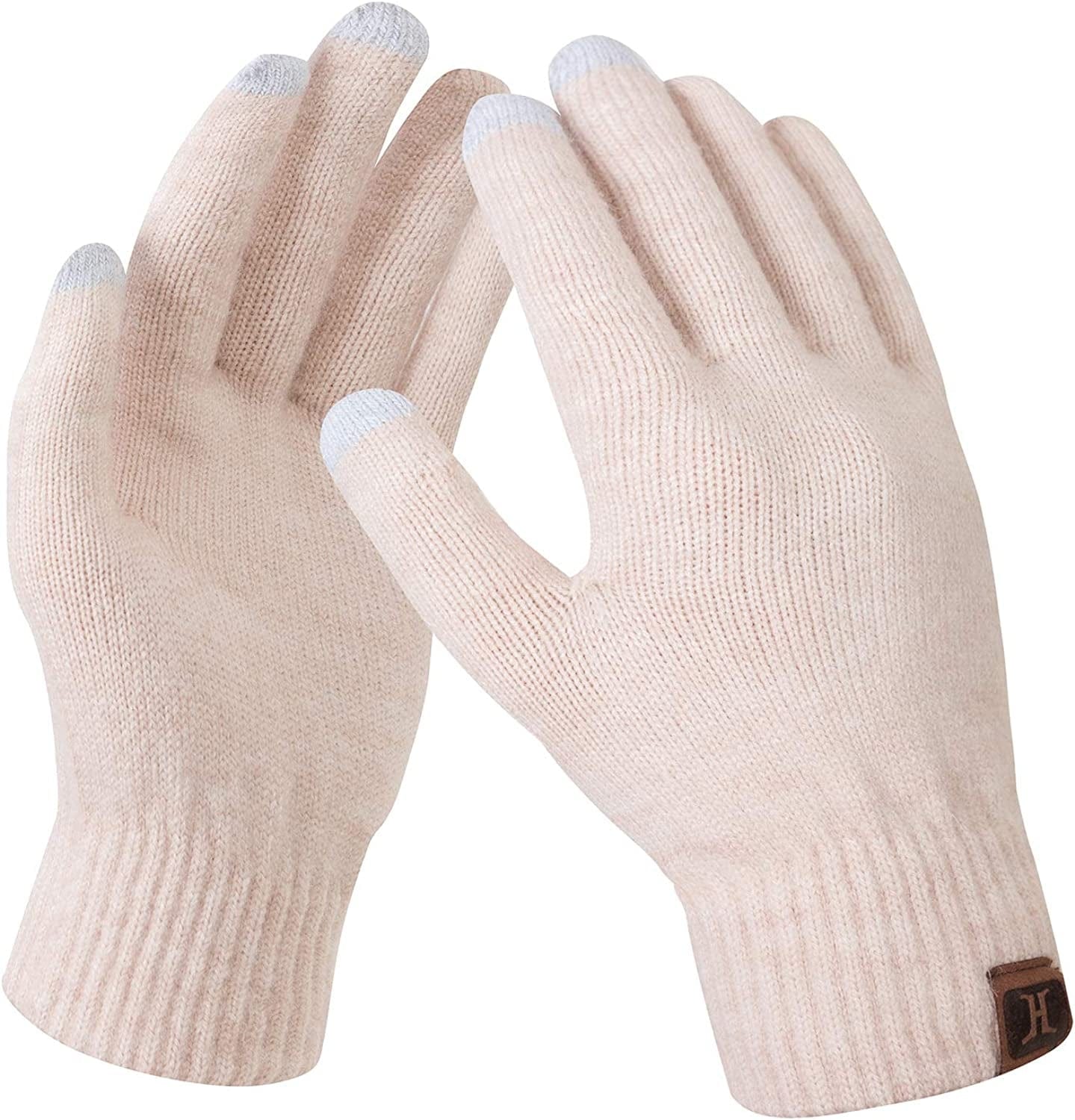 Women'S Winter Touchscreen Stretch Thermal Magic Gloves Warm Wool Knitted Thick Fleece Lined Texting Gloves for Women Apparel & Accessories > Clothing Accessories > Gloves & Mittens FZ FANTASTIC ZONE Beige One Size