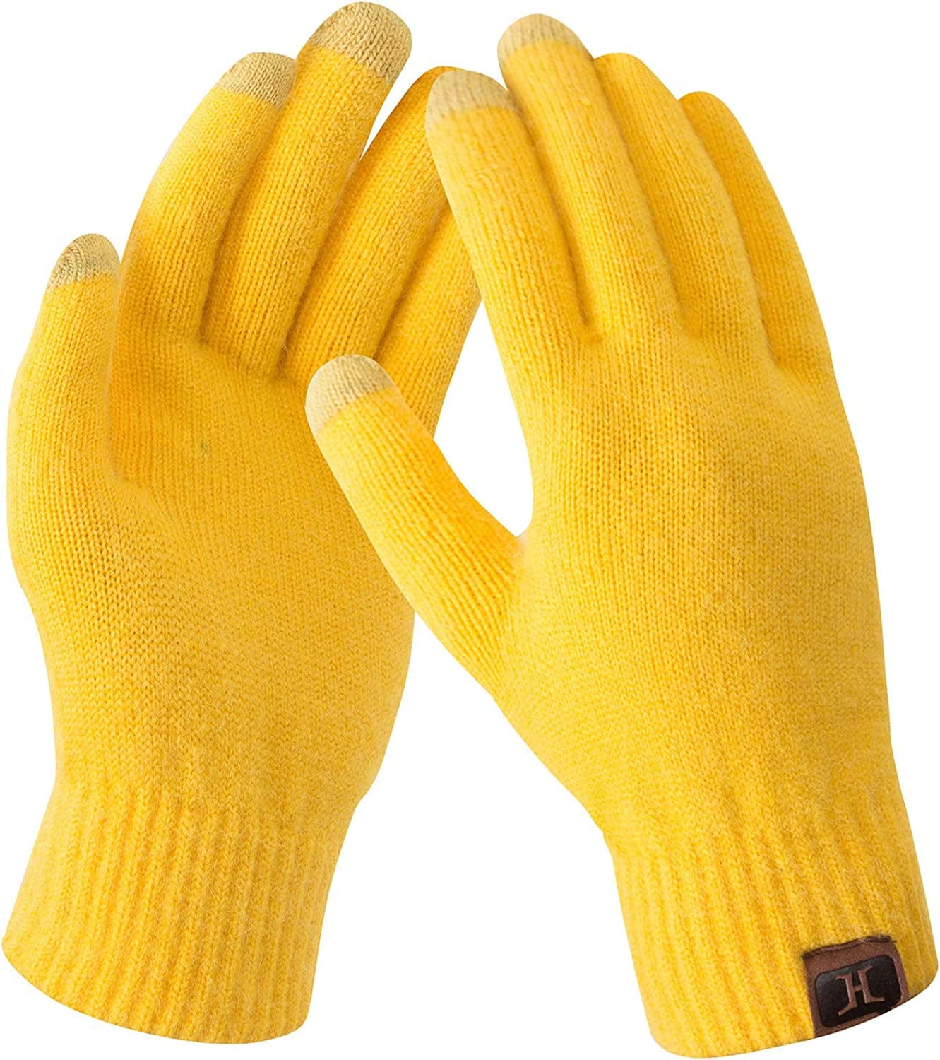 Women'S Winter Touchscreen Stretch Thermal Magic Gloves Warm Wool Knitted Thick Fleece Lined Texting Gloves for Women Apparel & Accessories > Clothing Accessories > Gloves & Mittens FZ FANTASTIC ZONE Yellow One Size