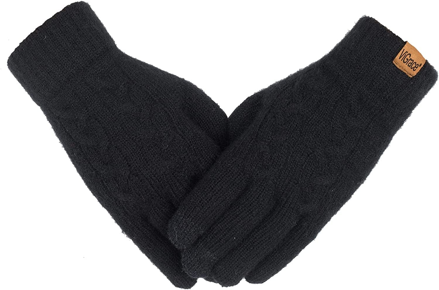 Women'S Winter Warm Touch Screen Gloves Cable Knit Wool Fleece Lined Touchscreen Texting Mittens for Women Apparel & Accessories > Clothing Accessories > Gloves & Mittens ViGrace Black 1