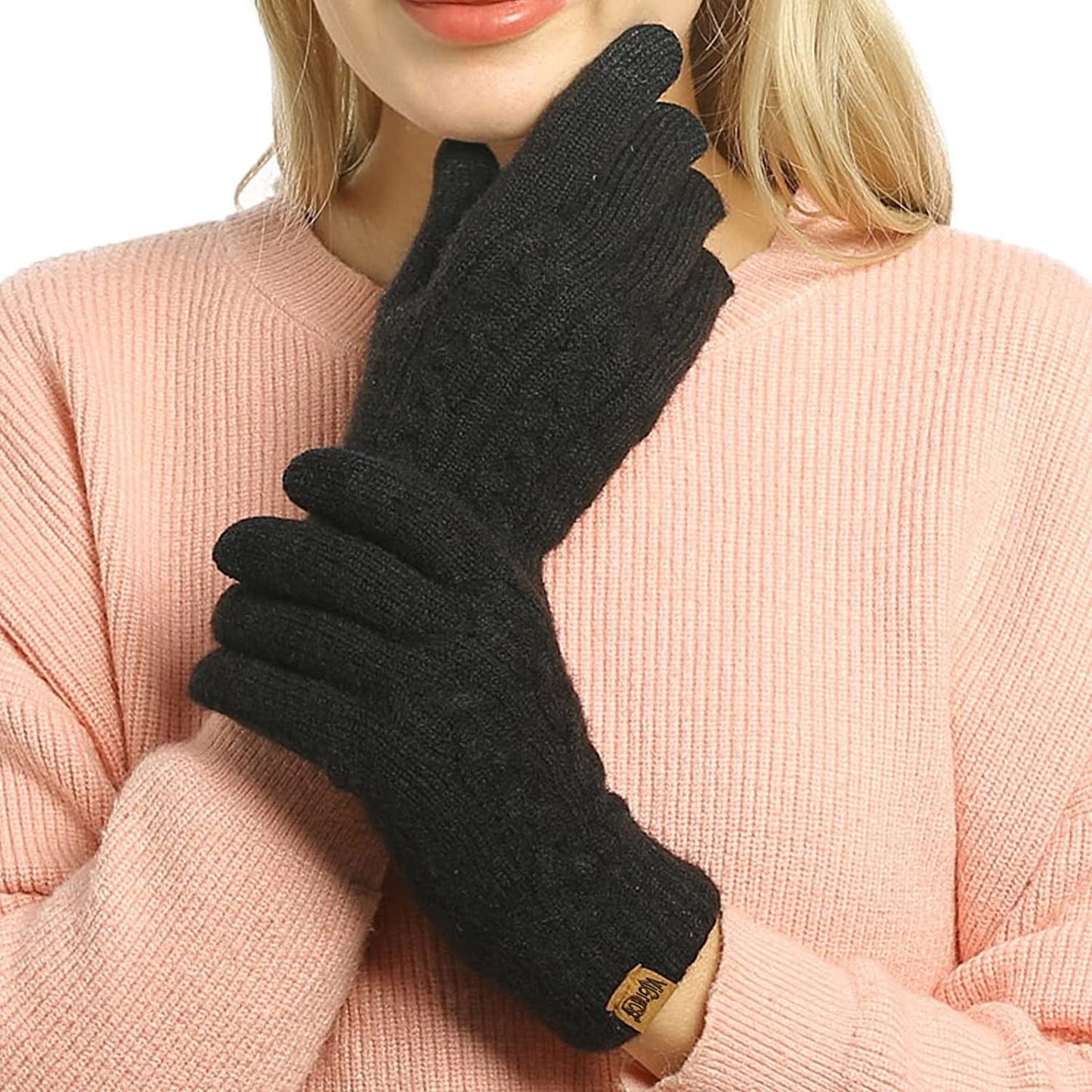 Women'S Winter Warm Touch Screen Gloves Cable Knit Wool Fleece Lined Touchscreen Texting Mittens for Women Apparel & Accessories > Clothing Accessories > Gloves & Mittens ViGrace