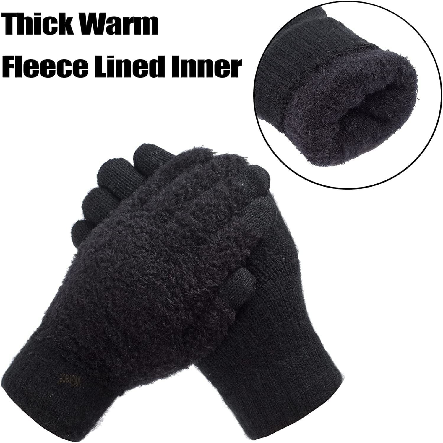 Women'S Winter Warm Touch Screen Gloves Cable Knit Wool Fleece Lined Touchscreen Texting Mittens for Women Apparel & Accessories > Clothing Accessories > Gloves & Mittens ViGrace