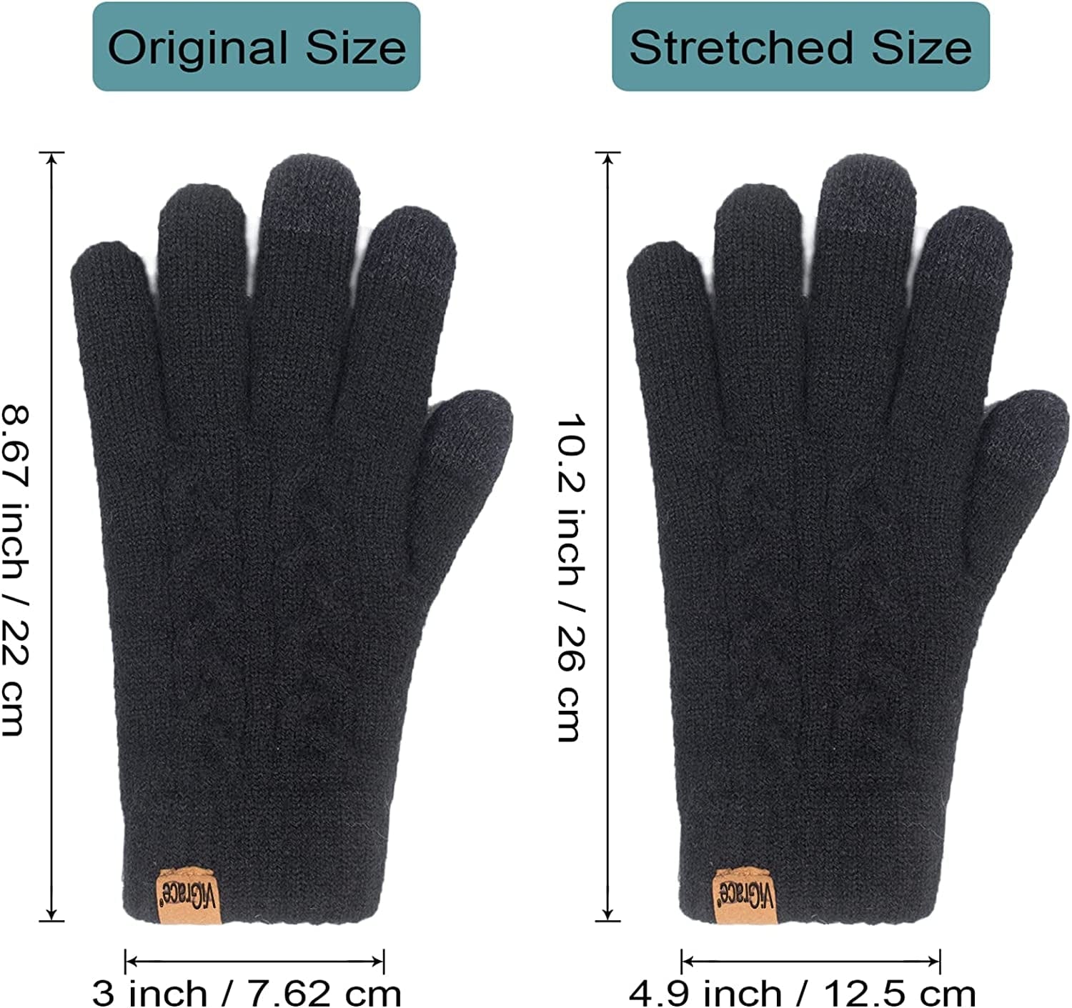 Women'S Winter Warm Touch Screen Gloves Cable Knit Wool Fleece Lined Touchscreen Texting Mittens for Women Apparel & Accessories > Clothing Accessories > Gloves & Mittens ViGrace