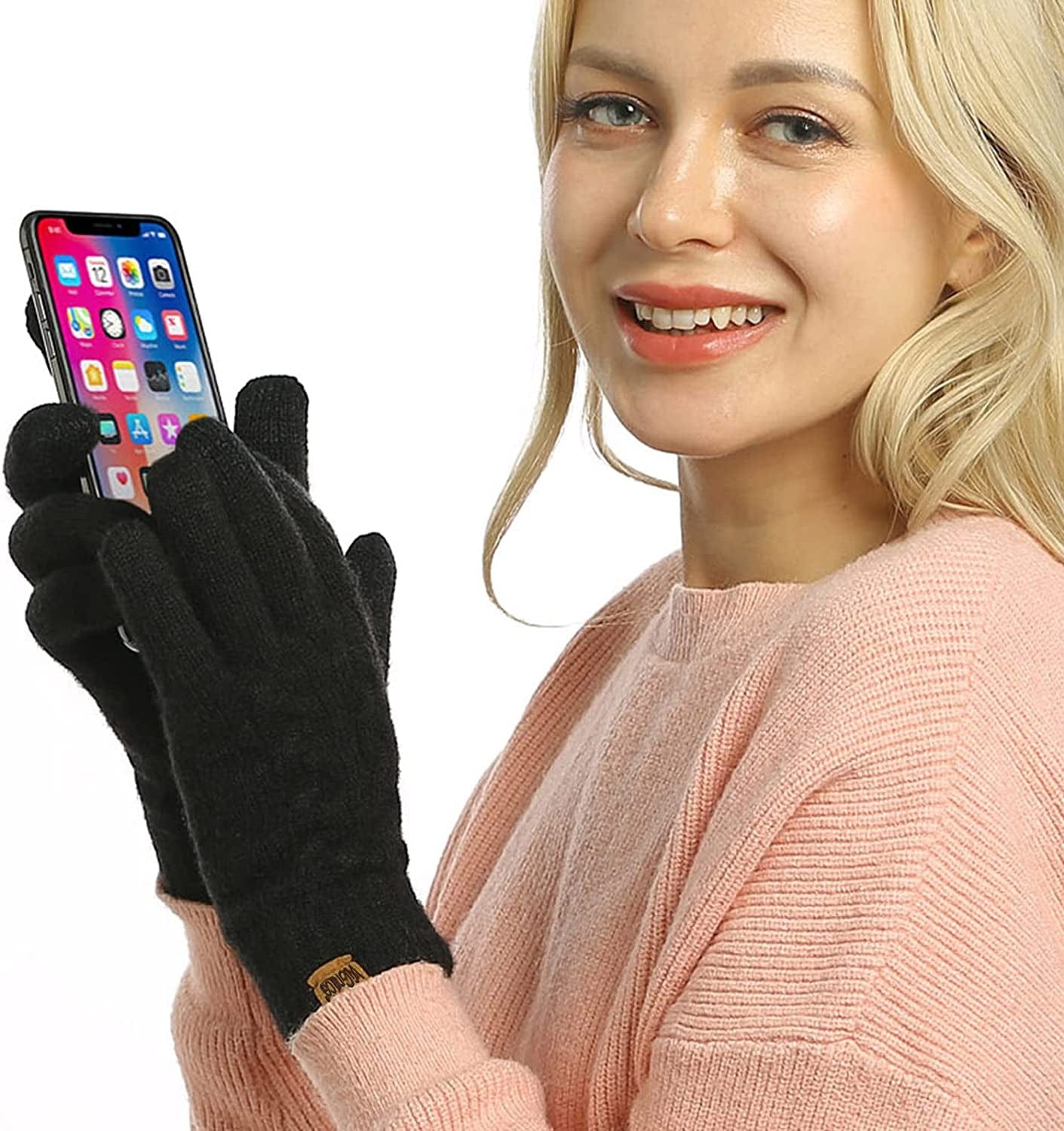 Women'S Winter Warm Touch Screen Gloves Cable Knit Wool Fleece Lined Touchscreen Texting Mittens for Women Apparel & Accessories > Clothing Accessories > Gloves & Mittens ViGrace
