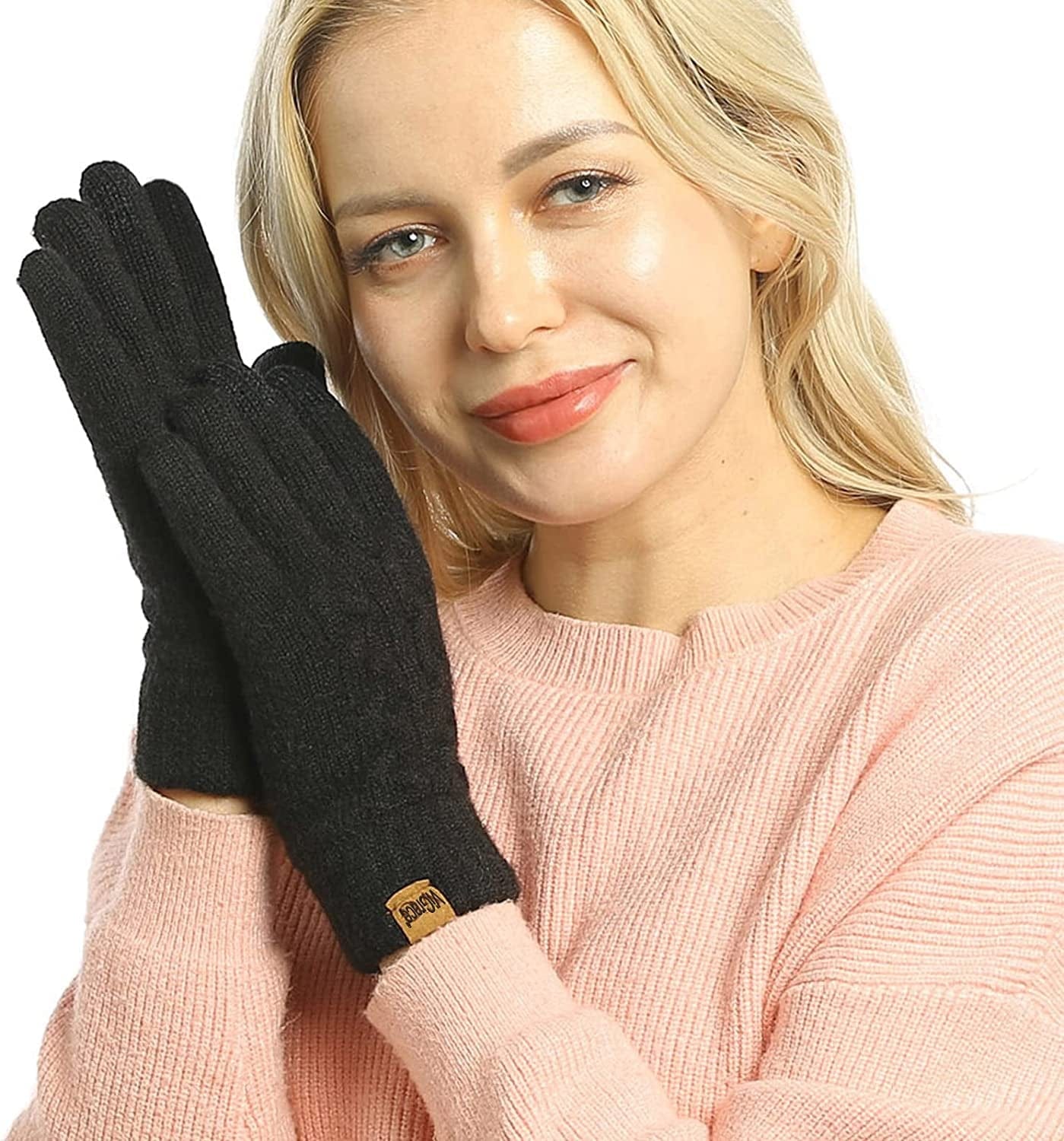 Women'S Winter Warm Touch Screen Gloves Cable Knit Wool Fleece Lined Touchscreen Texting Mittens for Women Apparel & Accessories > Clothing Accessories > Gloves & Mittens ViGrace