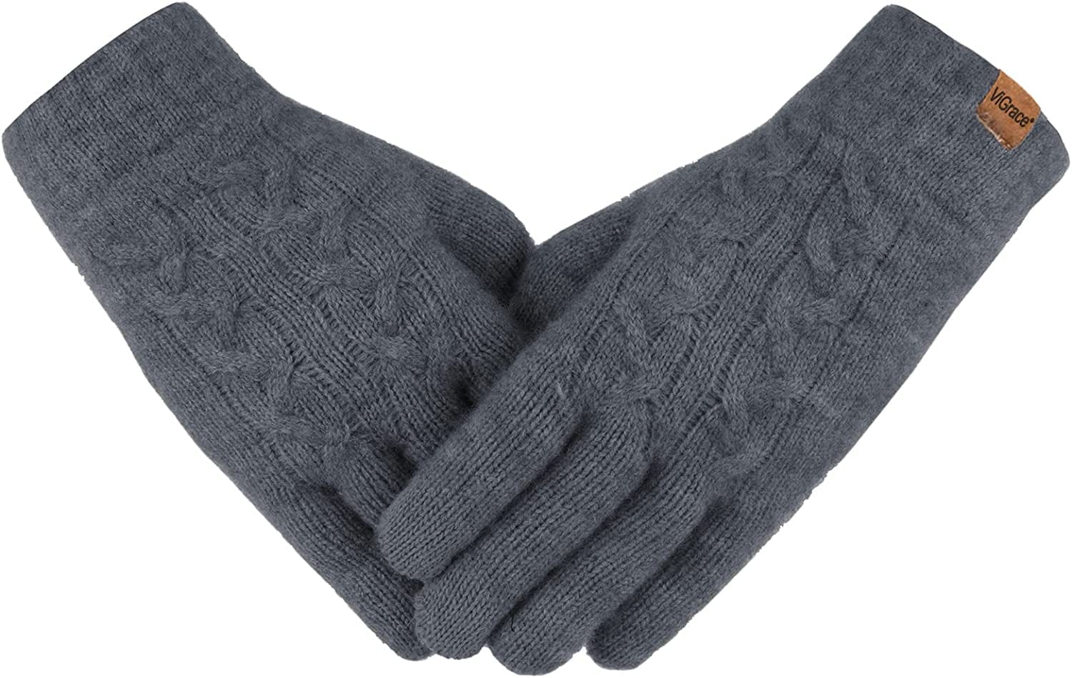 Women'S Winter Warm Touch Screen Gloves Cable Knit Wool Fleece Lined Touchscreen Texting Mittens for Women Apparel & Accessories > Clothing Accessories > Gloves & Mittens ViGrace Charcoal 1