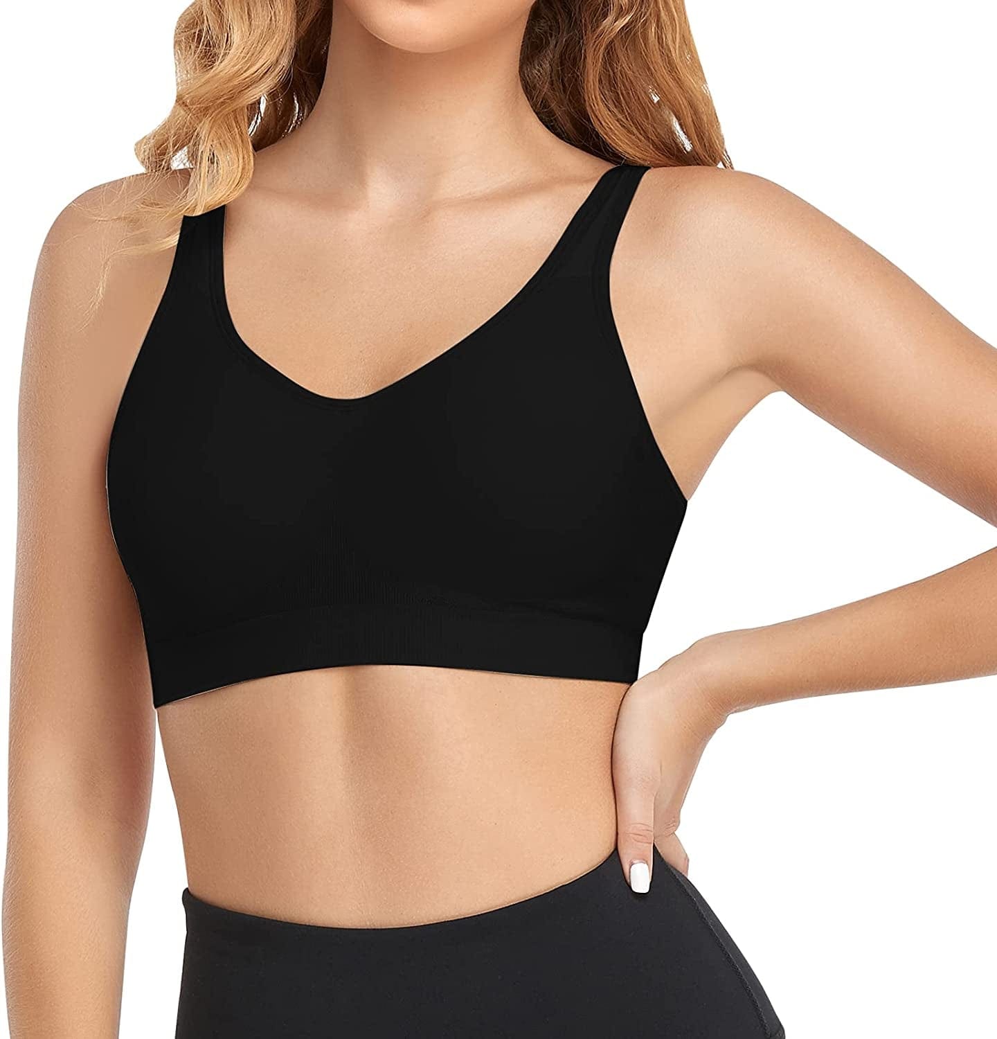 Women'S Wirefree Bras Seamless Full Coverage plus Size Sports Bra for Sleeping Yoga Workout Everyday Wear Bralette Adjustable Straps Black / X-Large
